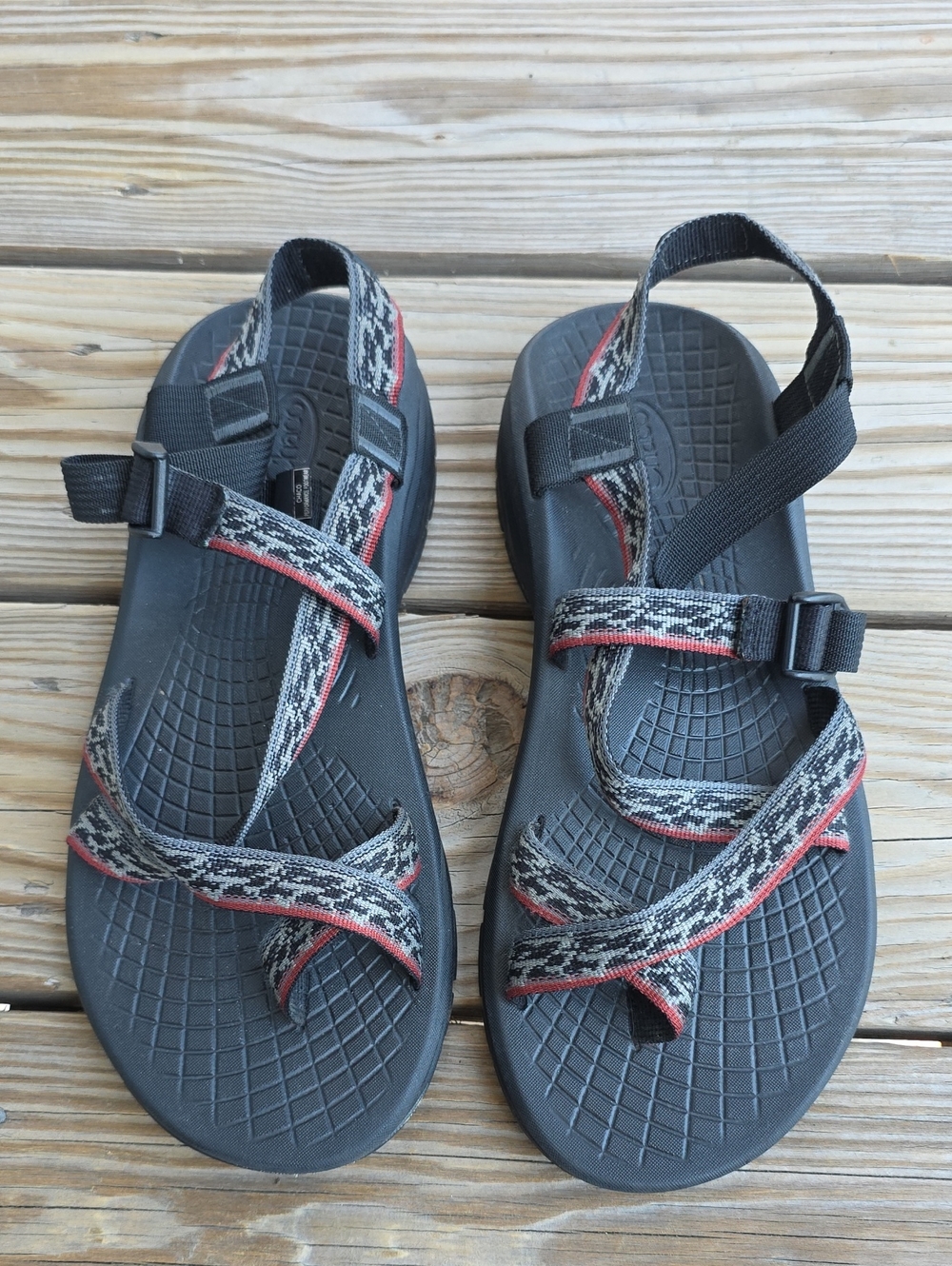 Chaco Men's Black Sandals with Gray and Red Strap Accents